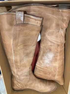 Frye Leather Paige Boots in washed Tan beige